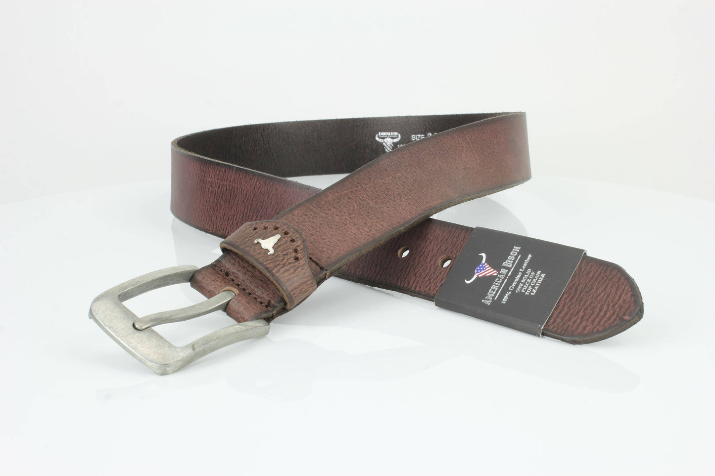 Grain Leather Belt w/ Western Loop & Metal Logo ABB 015