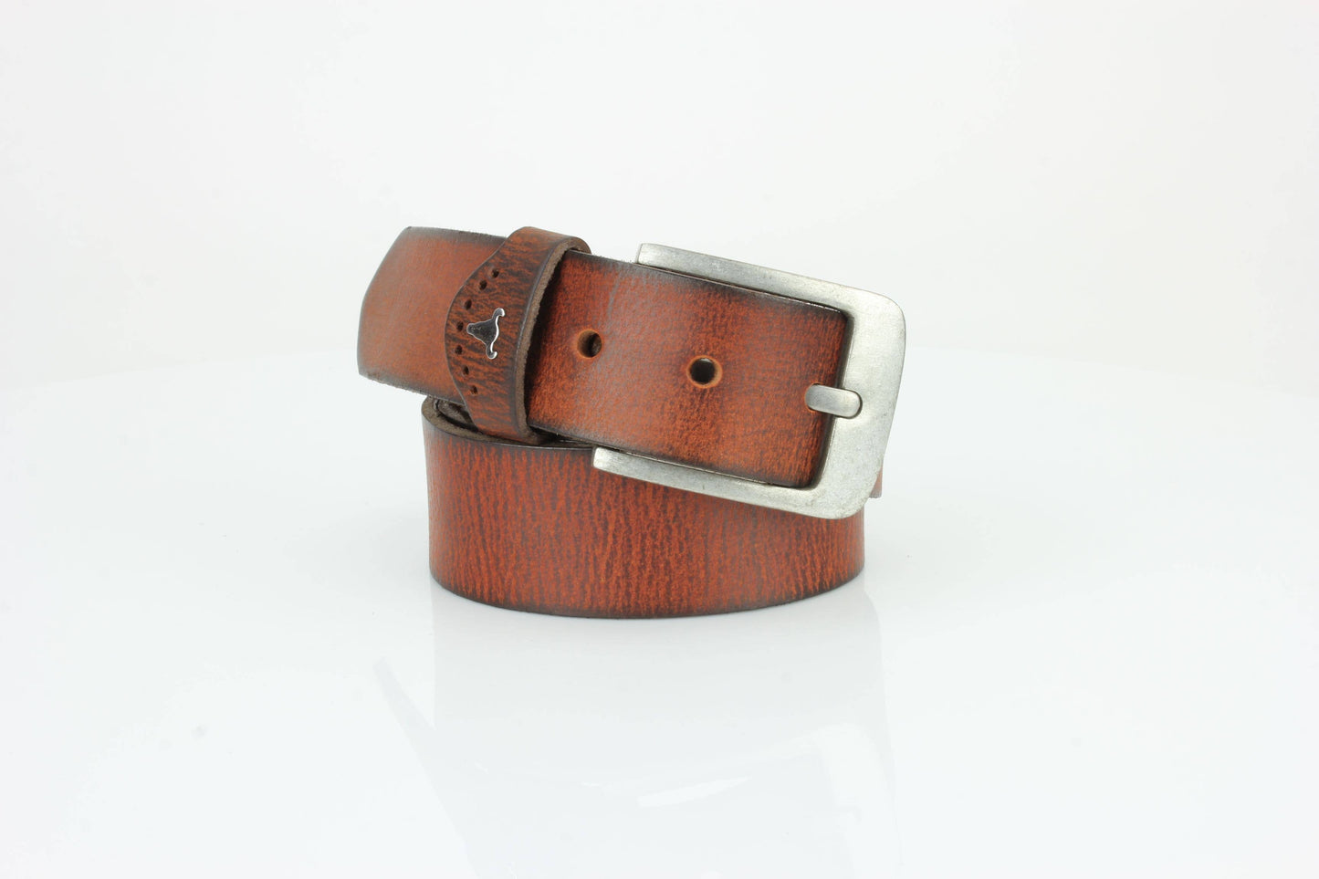 Grain Leather Belt w/ Western Loop & Metal Logo ABB 015
