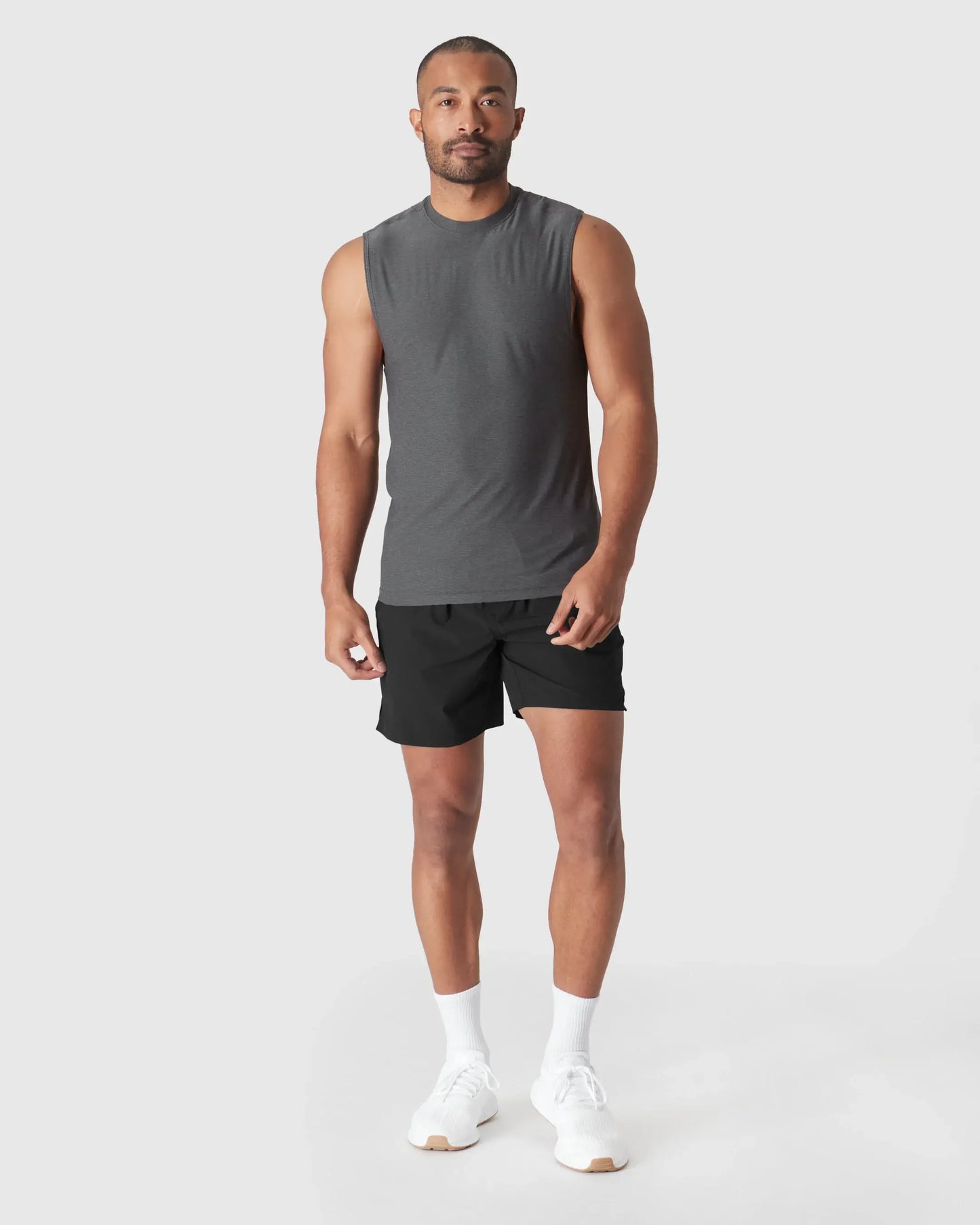 Sleeveless Muscle Tee | Active | Charcoal Heather Gray
