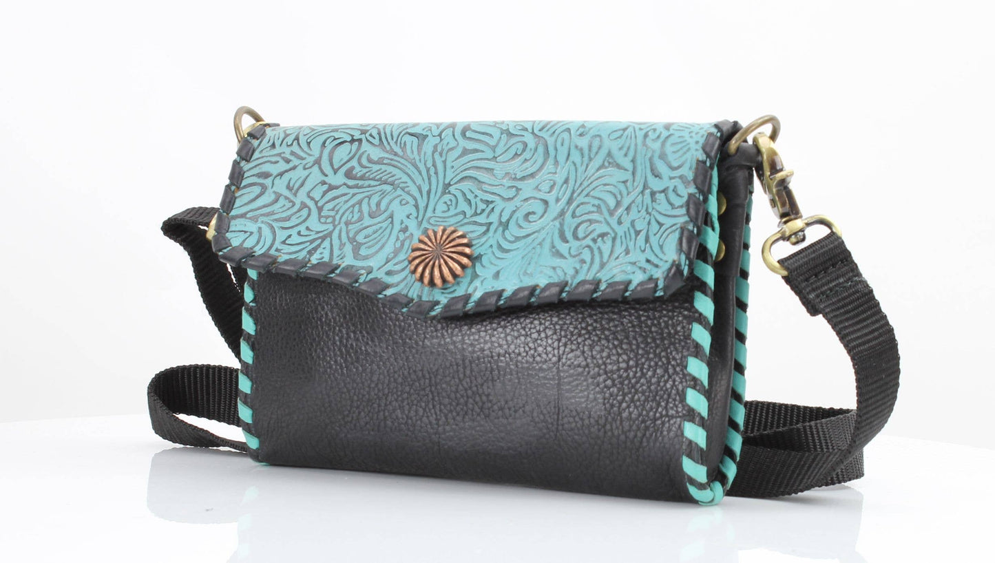American Bison Tooled Turquoise Flap Over Clutch # AB 2409