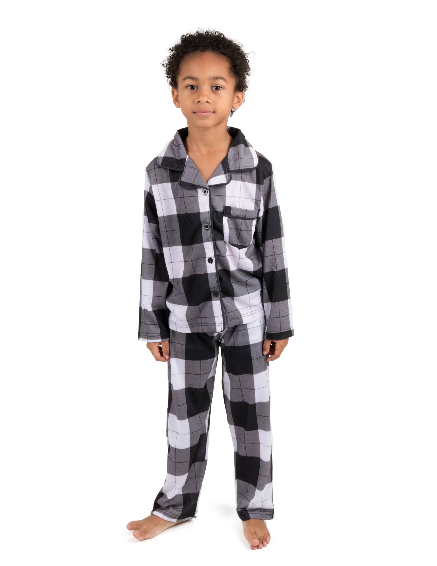 Kids Two Piece Flannel Pajamas Black & White Plaid