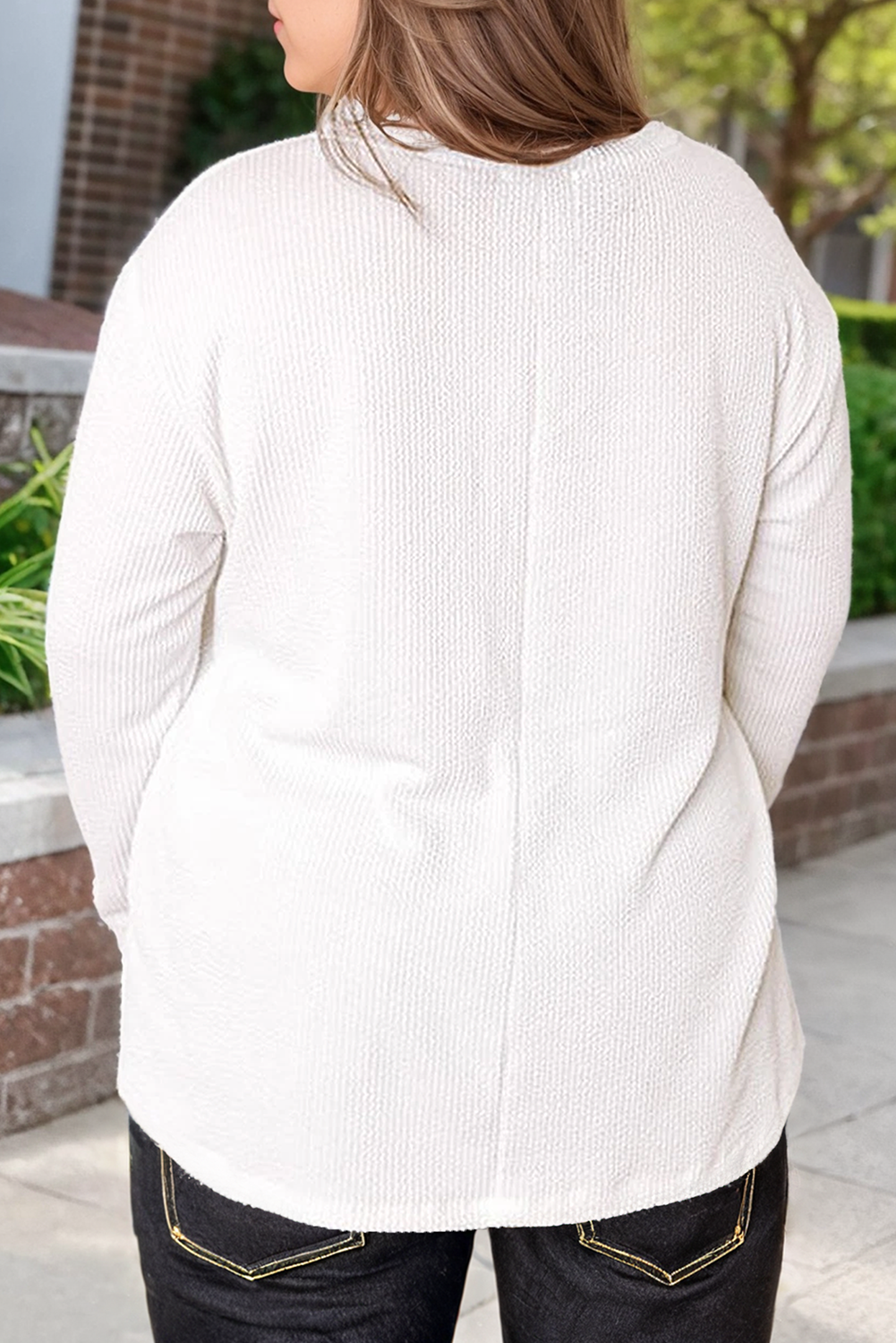 Plus Size Textured Knit Long Sleeve Pullover Top