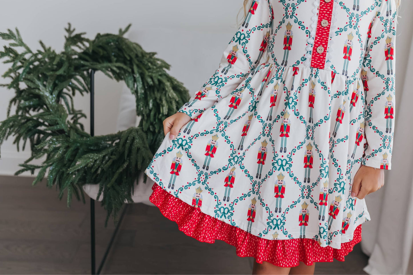 Kids Christmas Holiday Nutcracker Pocket Tie Ruffle Dress