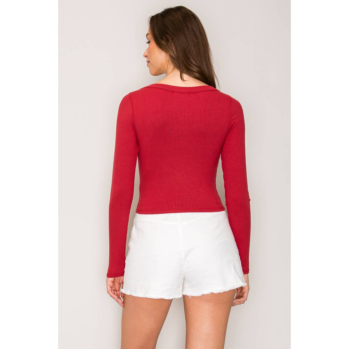 Ribbed Long Sleeve Wide Neck Top