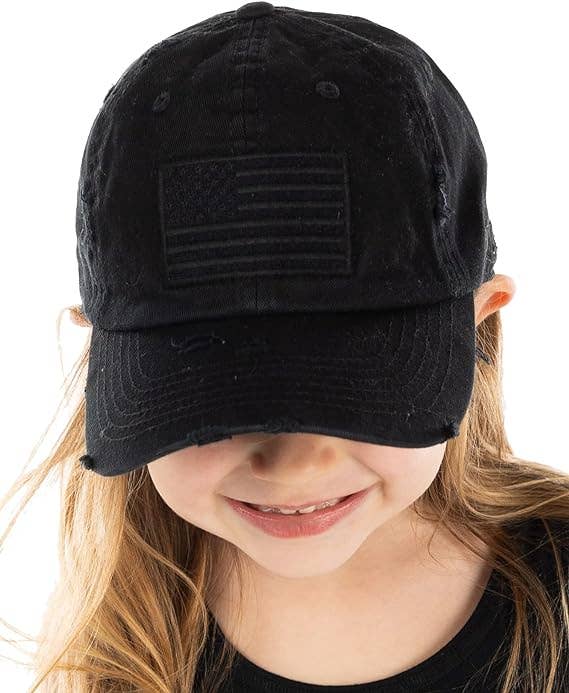 Kids Baseball Cap: American Flag - Black (Ages 2-5)