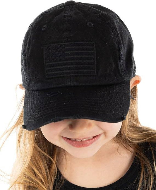 Kids Baseball Cap: American Flag - Black (Ages 2-5)