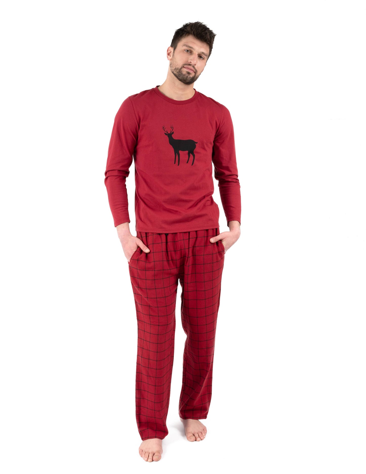 Mens Cotton Top & Flannel Pants Pajama Set