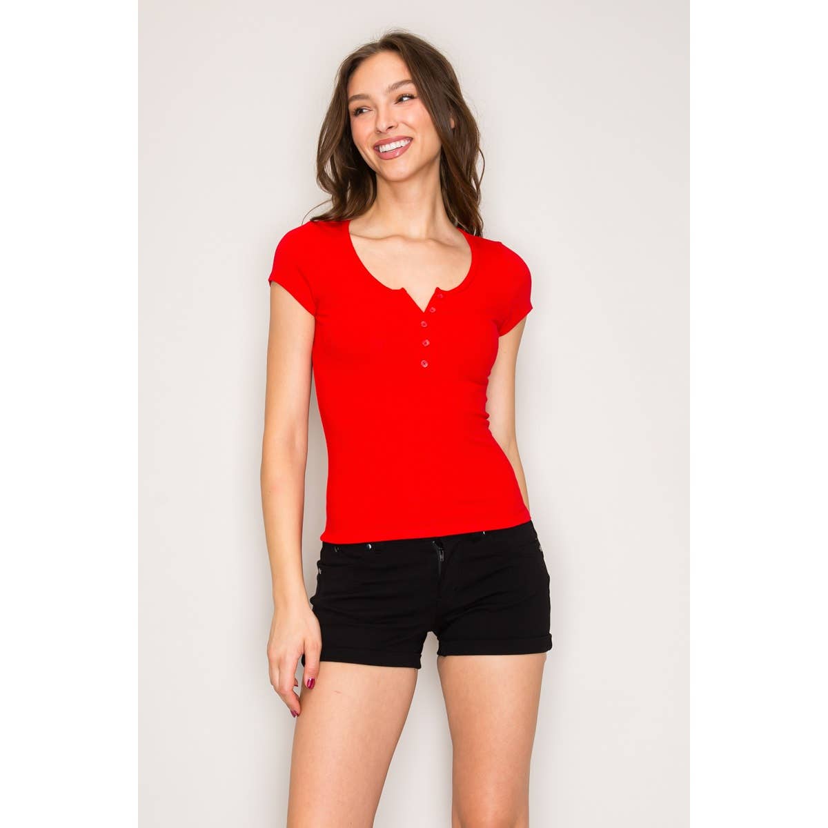 Cap Sleeve Top with Henley Placket