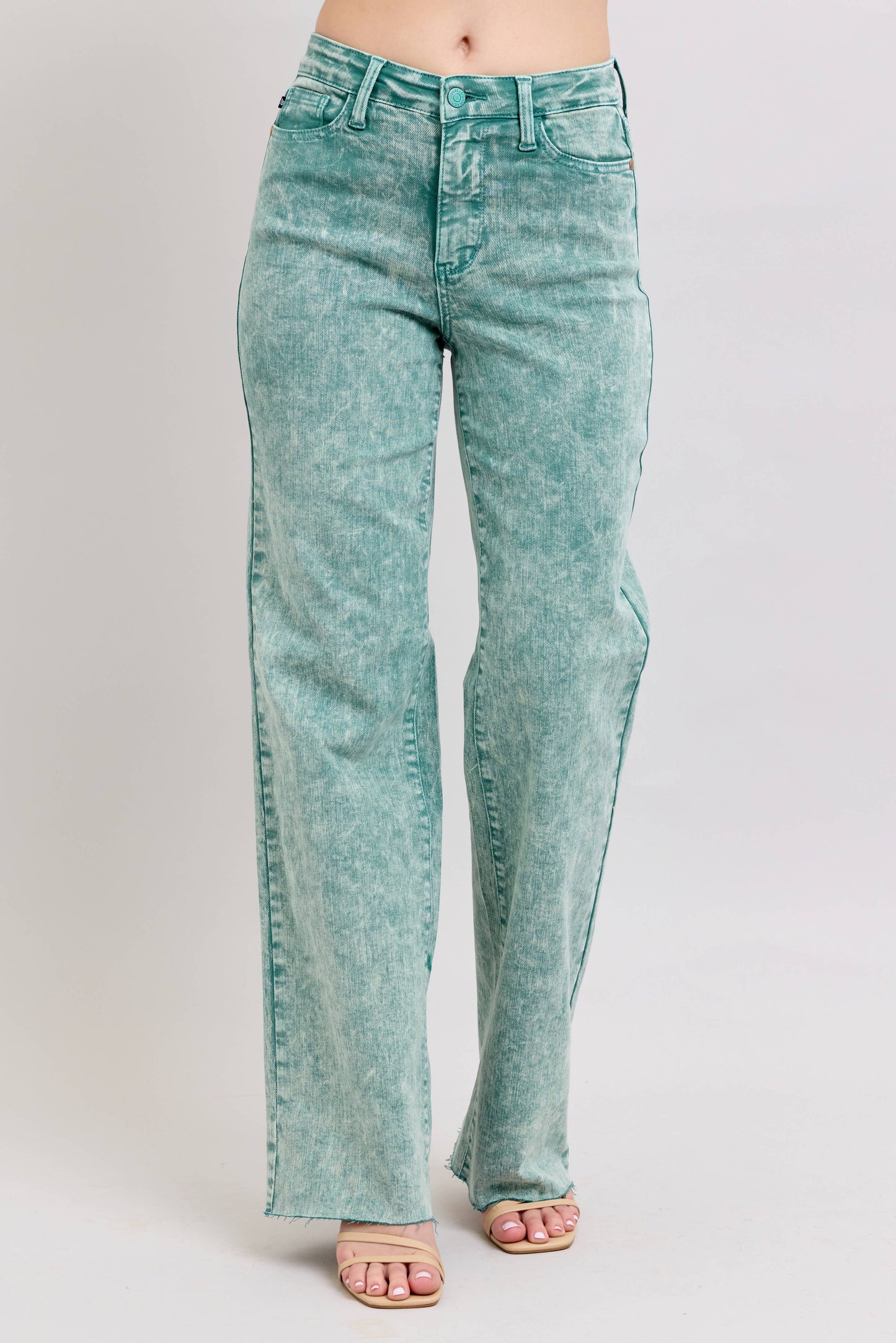 Sea Green High Waisted Raw Hem Dad Jean