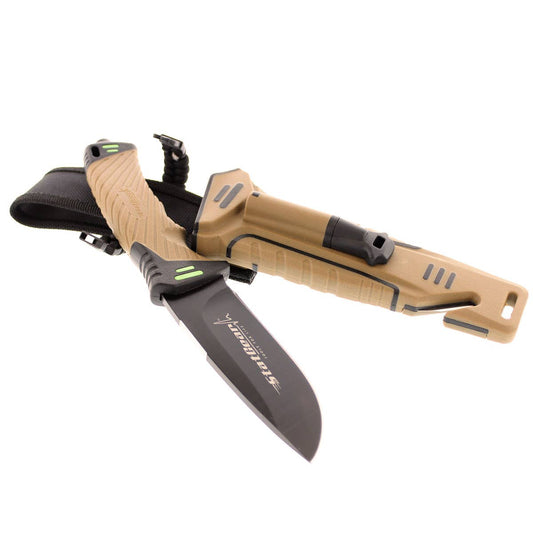 Camping & Hunting Survival Knife w/ Firestarter & Sharpener