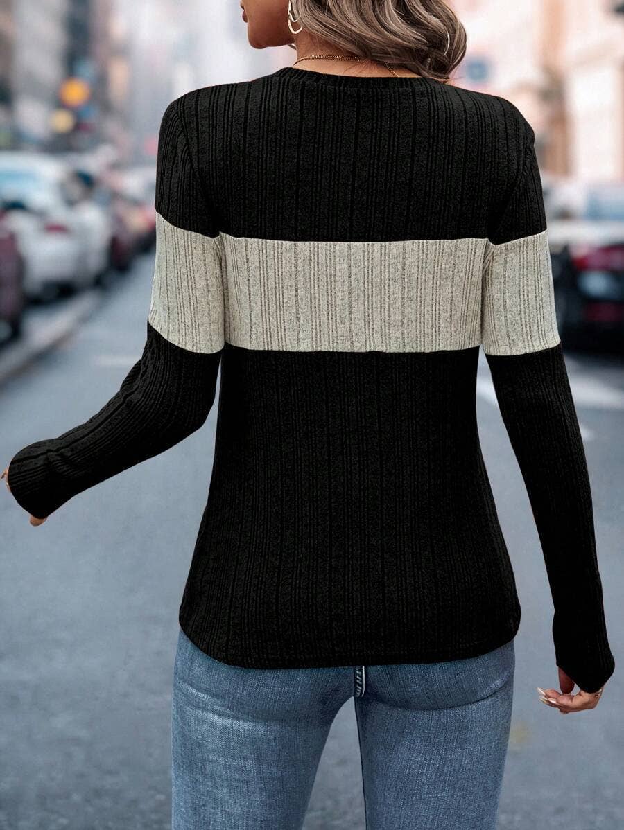 LOOSE CASUAL COLOR MATCHING PULLOVER T-SHIRT