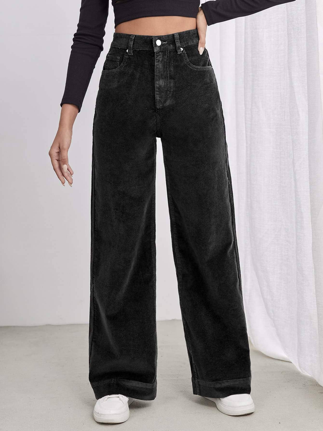 High waist slant pocket cord pants