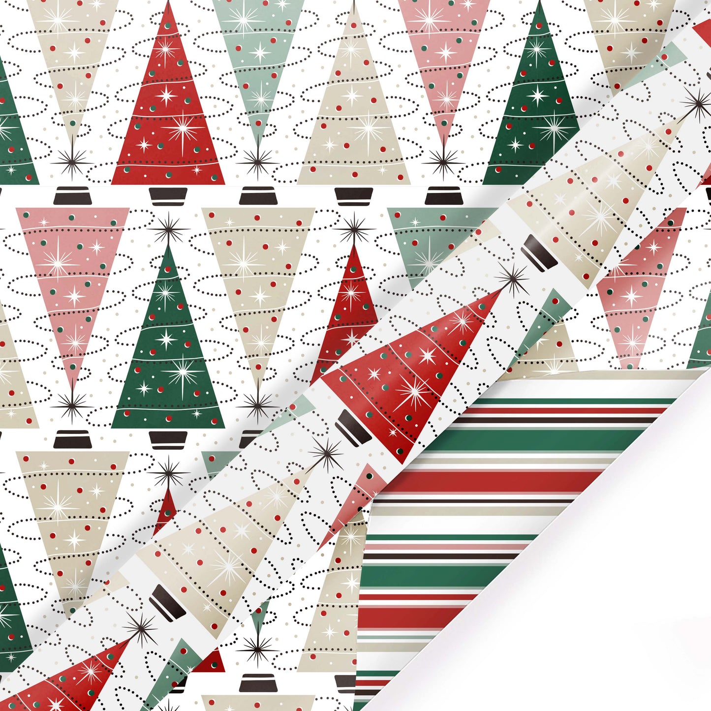 30" x 10' Wrapping Paper | Retro Trees/Retro Multicolor Str