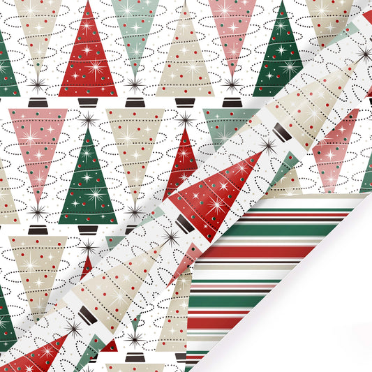 30" x 10' Wrapping Paper | Retro Trees/Retro Multicolor Str