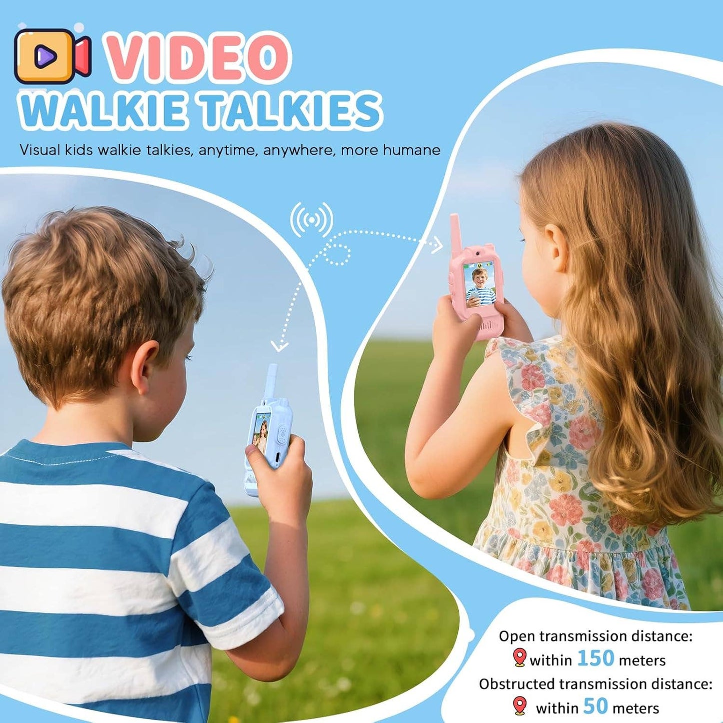 Kids Walkie Talkie Set with Long Range, Clear Sound, Flashli
