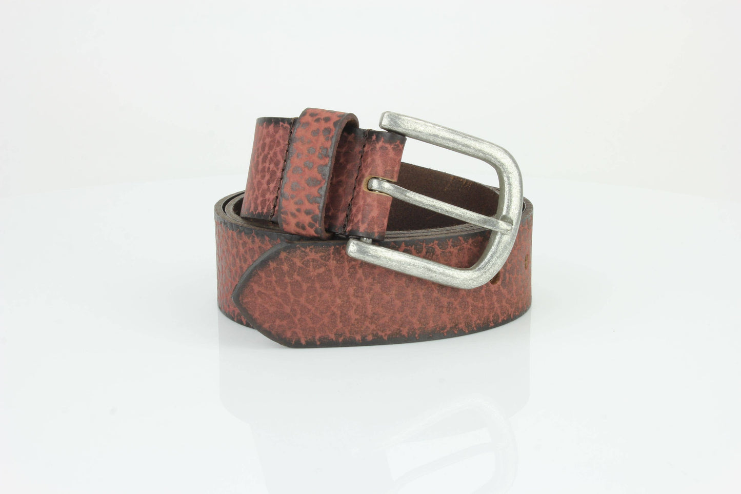 Distressed Grain Leather Belt with Embossed Patch ABB 023