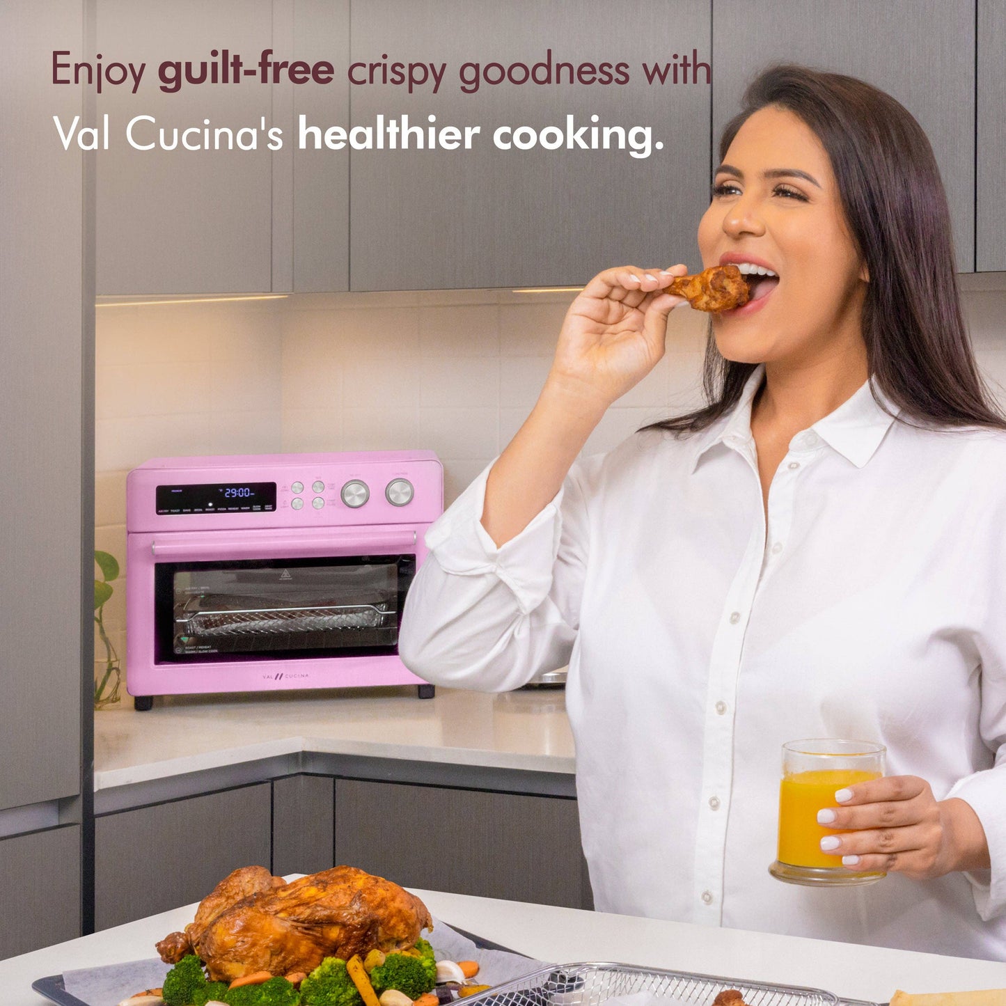 VAL CUCINA 10-in-1 Air Fryer Toaster Oven- Classic Pink