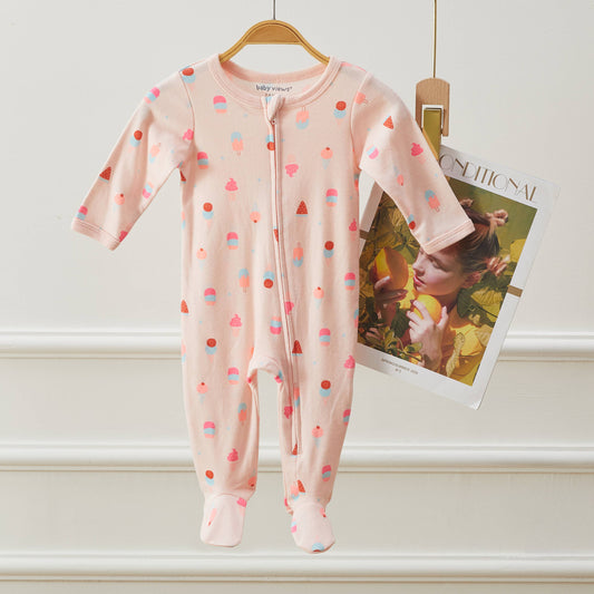 Ice Cream Popsicle Pattern Zipper Footie Pajamas Romper
