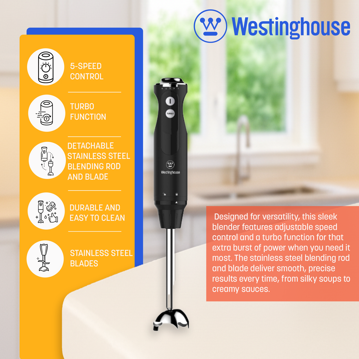 Westinghouse Multi-Speed Hand Blender - Retro Series
