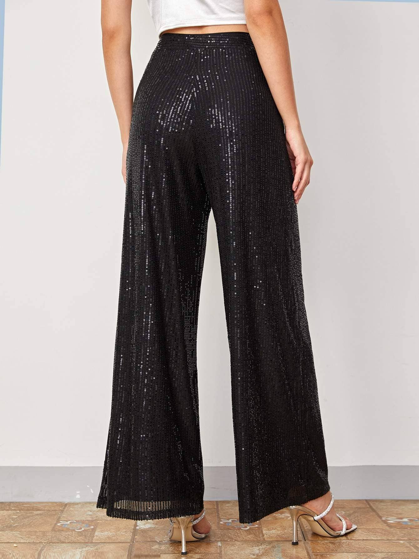 High waist sequin wide leg pants