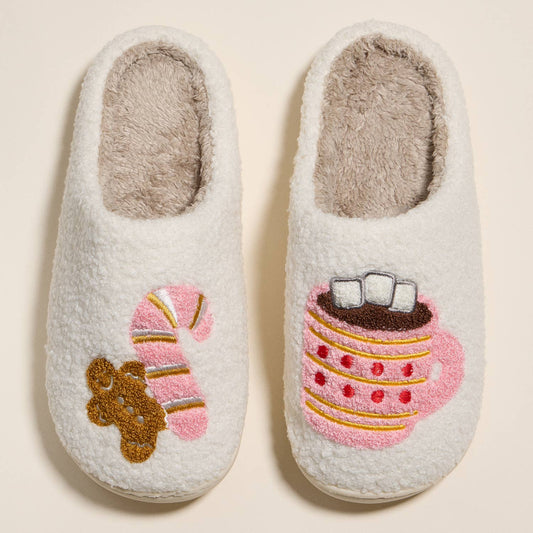 Gingerbread Man & Hot Chocolate Fuzzy Slippers for Christmas Gift