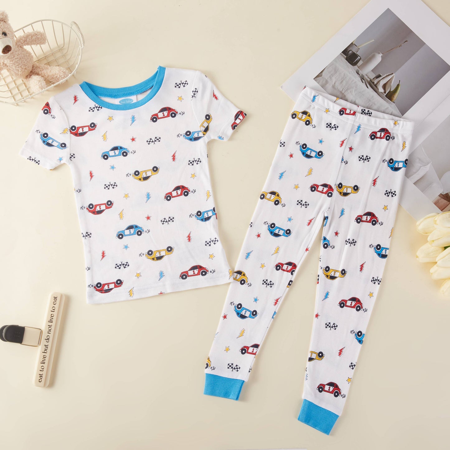 95% Viscose from Bamboo Racing Cars Kids Pajama Pants Set