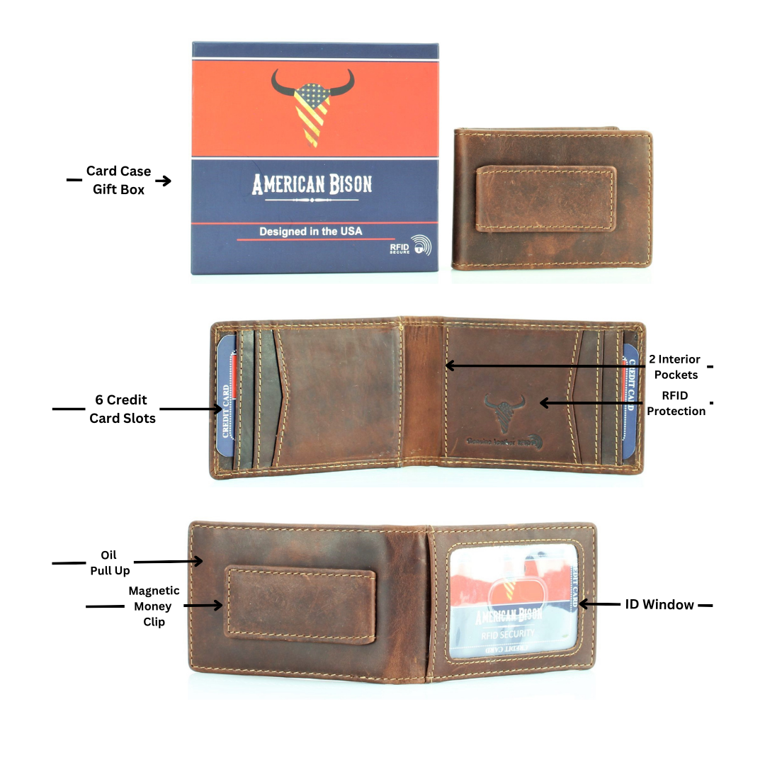 American Bison Bifold Money Clip Card Case 8034