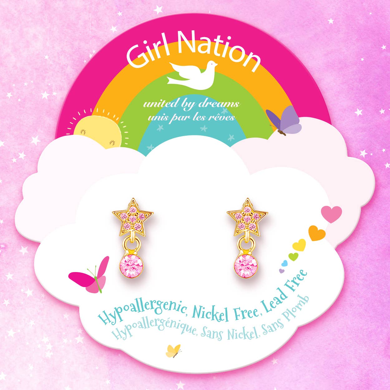Little Luxe Drop Earrings | Star with Pink Cubic Zirconia