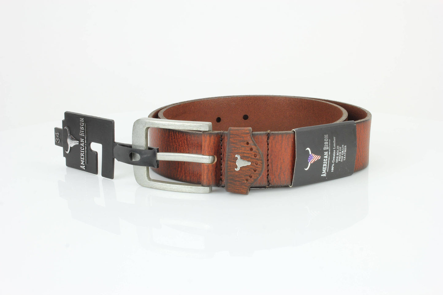 Grain Leather Belt w/ Western Loop & Metal Logo ABB 015