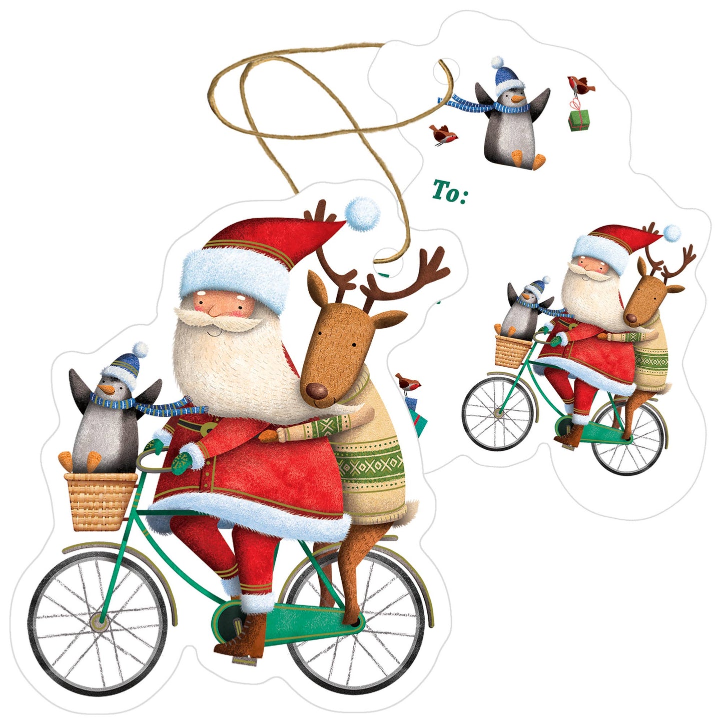 Gift Tags w/ Tie String - Santa Bicycle