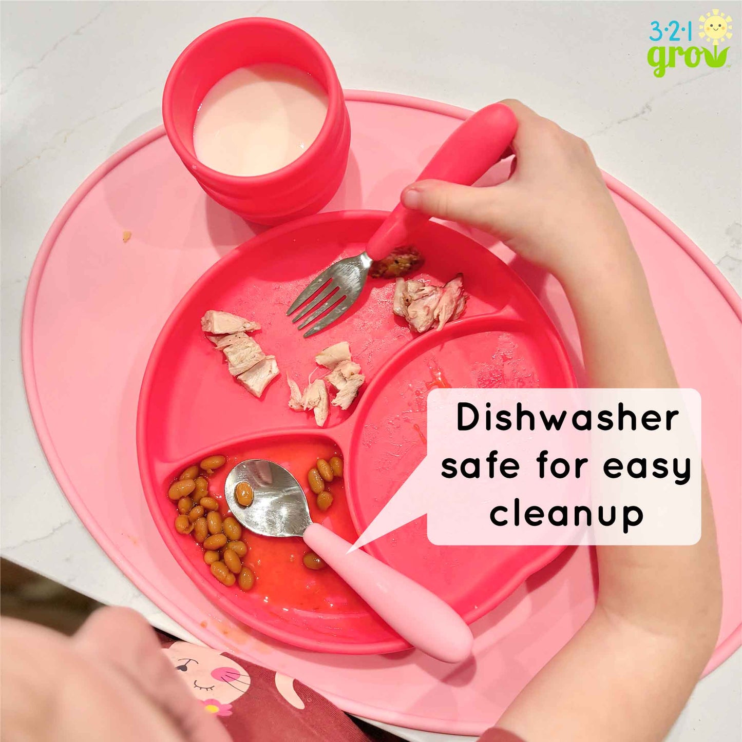 321 Grow Eat with Me Silicone Spoon and Fork Set - Midnight