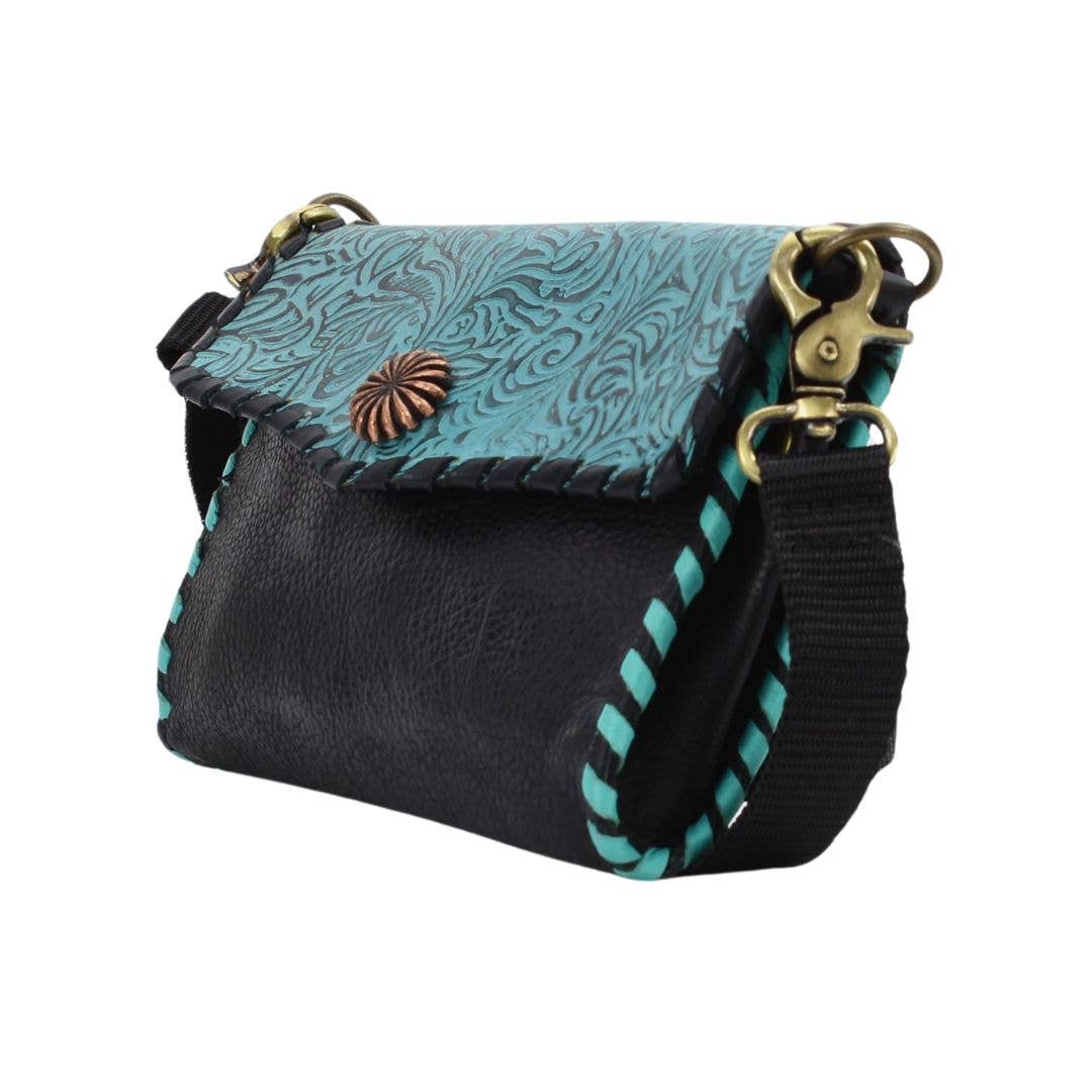 American Bison Tooled Turquoise Flap Over Clutch # AB 2409
