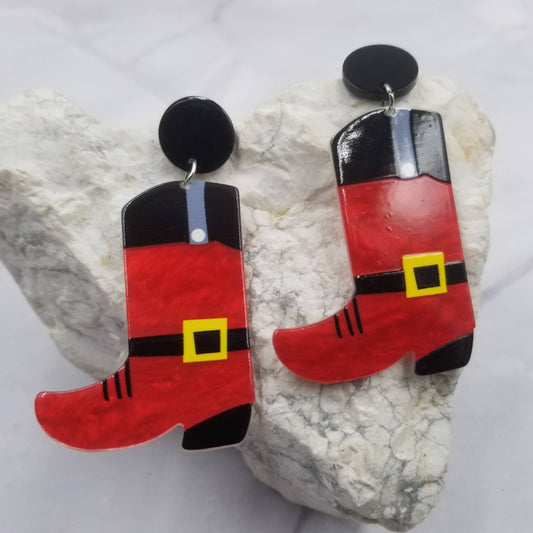 Red Santa Boot Earrings