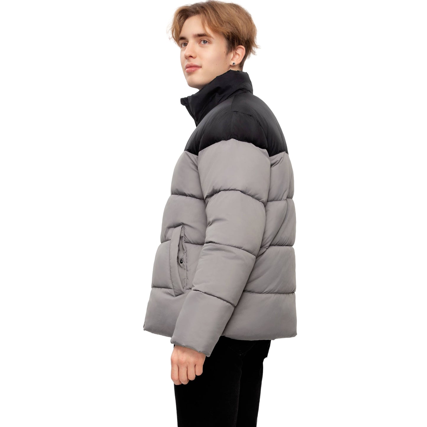 Men's Solid Puffer Coat Stand Up Collar Jacket