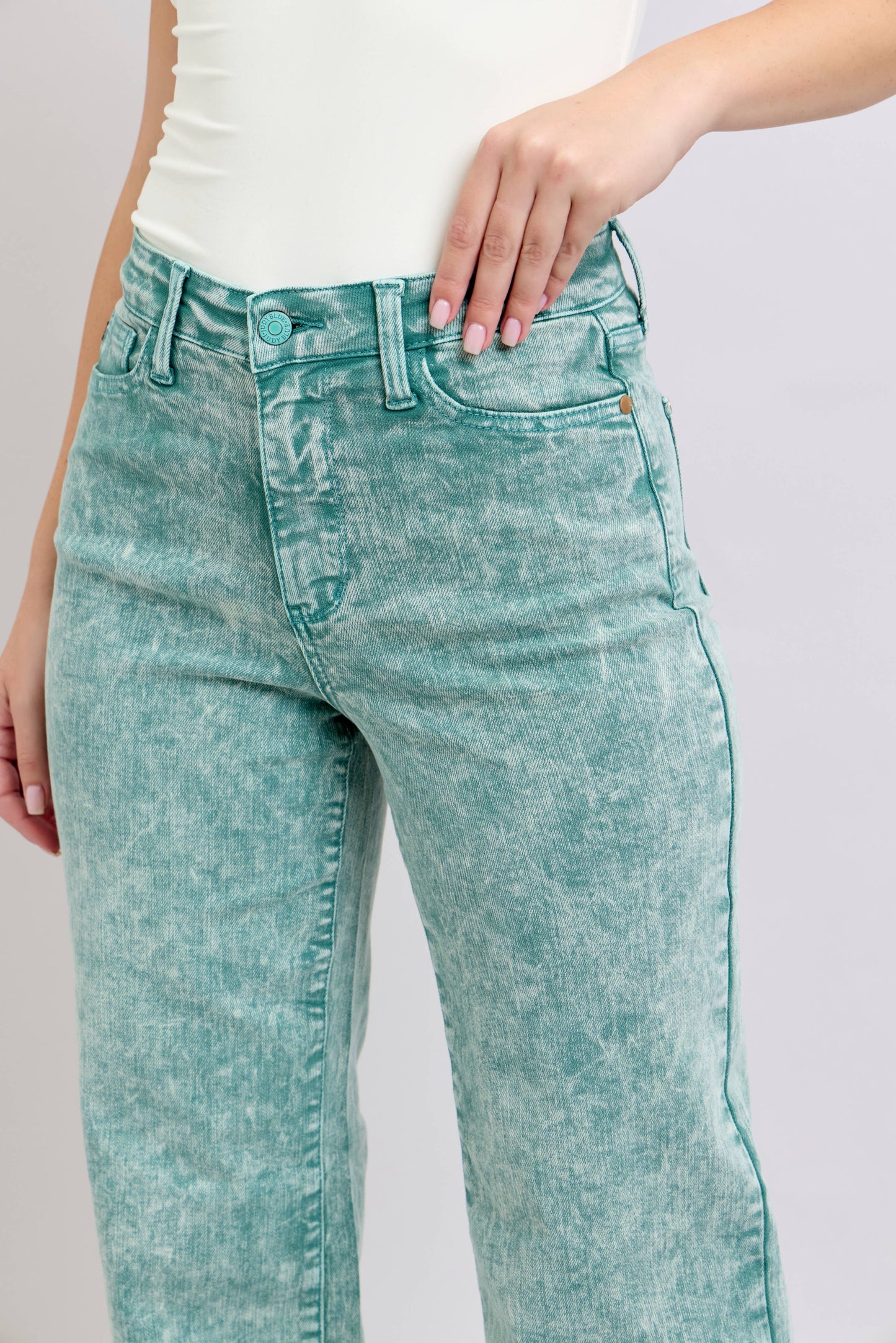 Sea Green High Waisted Raw Hem Dad Jean