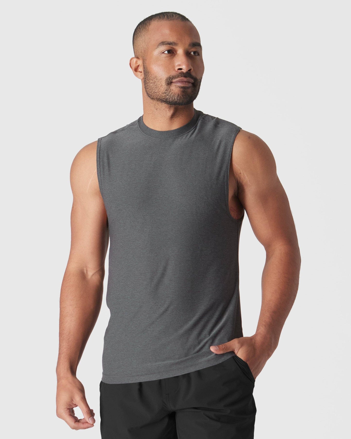 Sleeveless Muscle Tee | Active | Charcoal Heather Gray