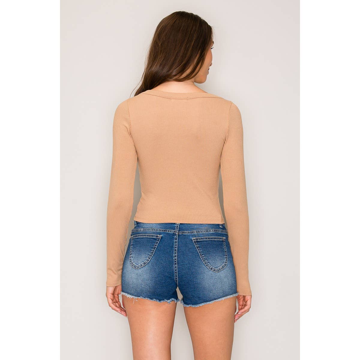 Ribbed Long Sleeve Wide Neck Top
