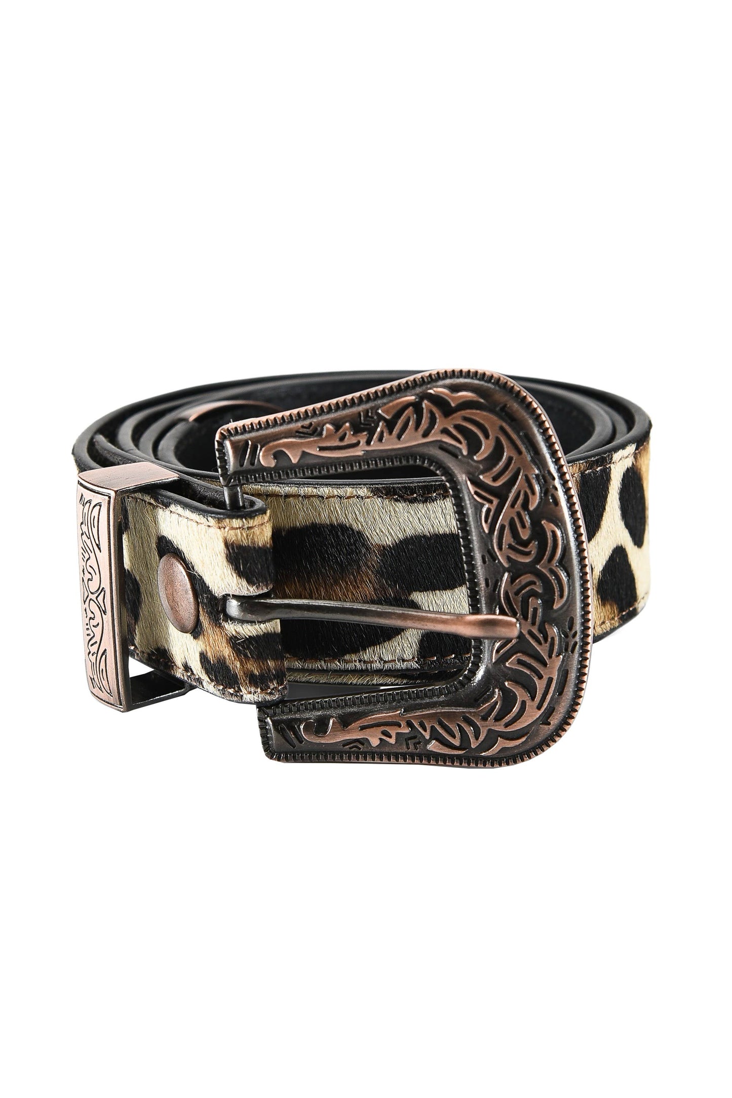 Mixed media leopard print tooled leather belt #ABB 001