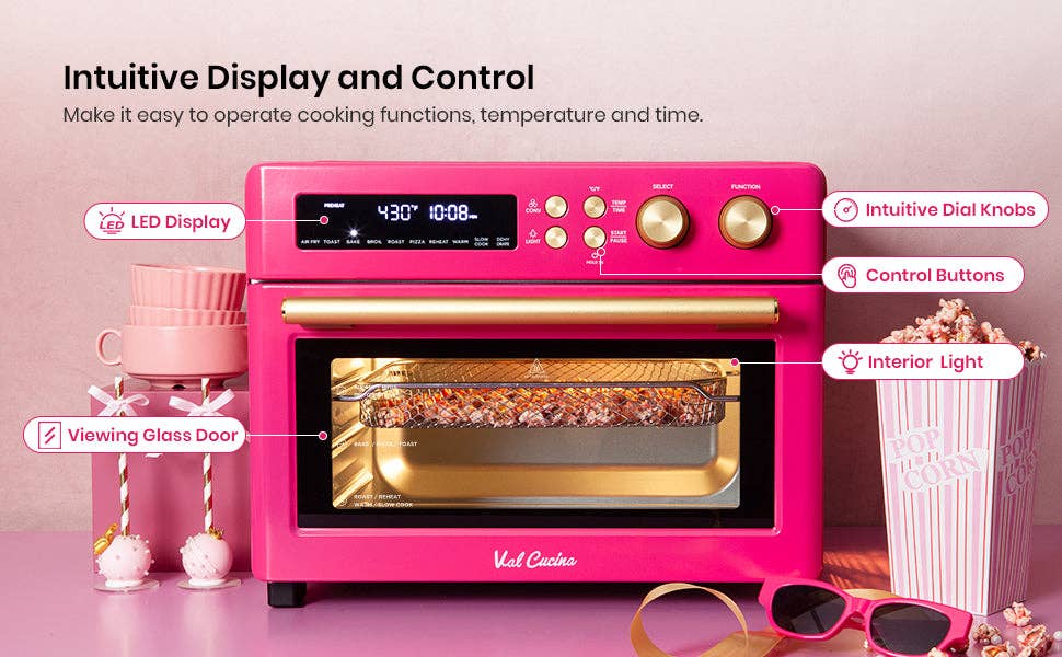VAL CUCINA 10-in-1 Air Fryer Toaster Oven - Hot Pink