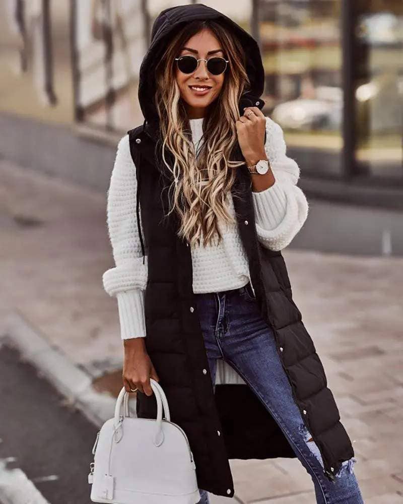 Longline Puffer Vest with Snap Closure