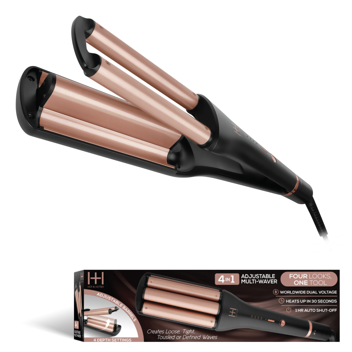 Hot & Hotter 4 in 1 Adjustable Multi-Waver Curling Iron/Wand