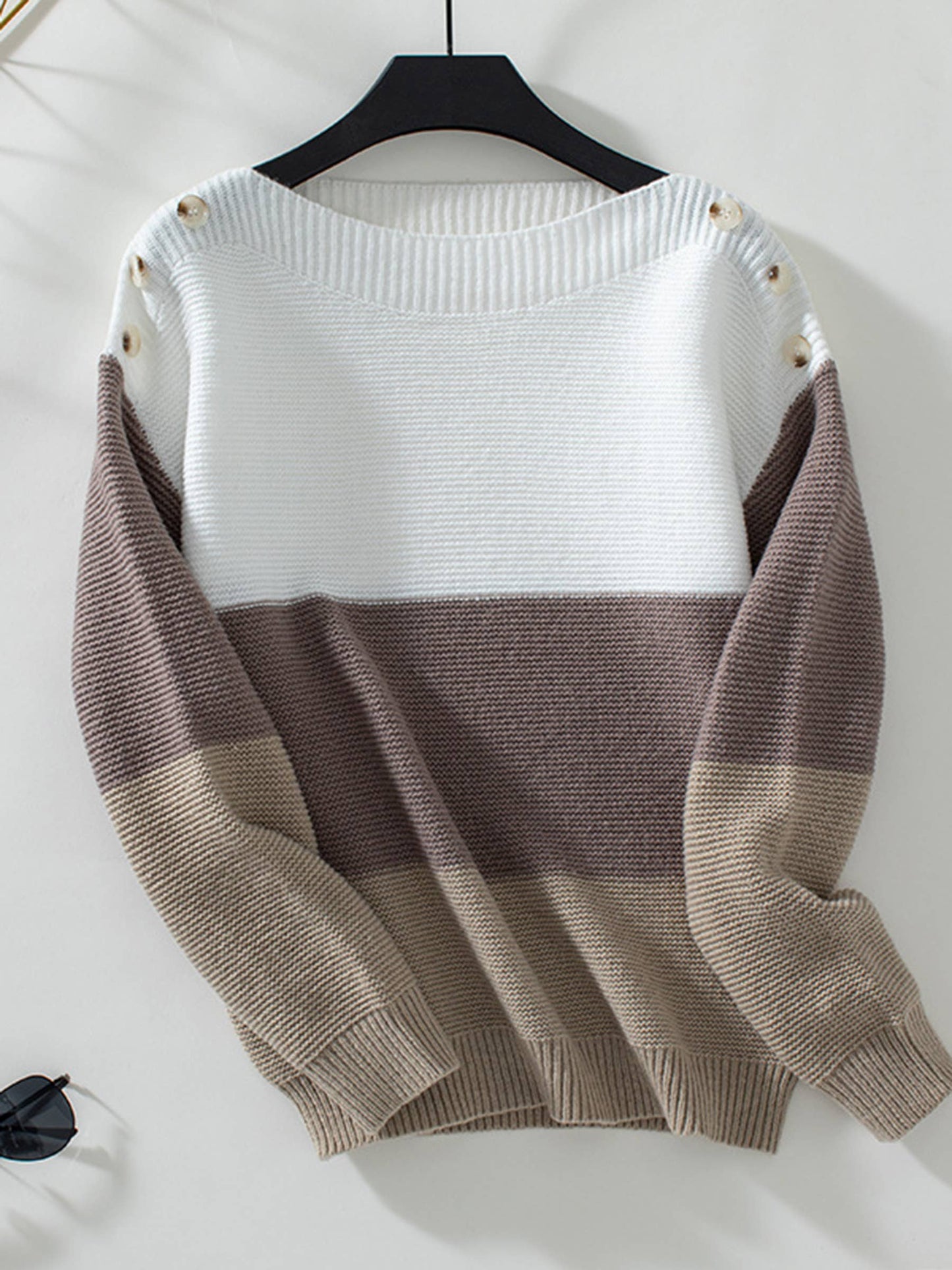 Loose Button Patchwork Contrasting Sweater