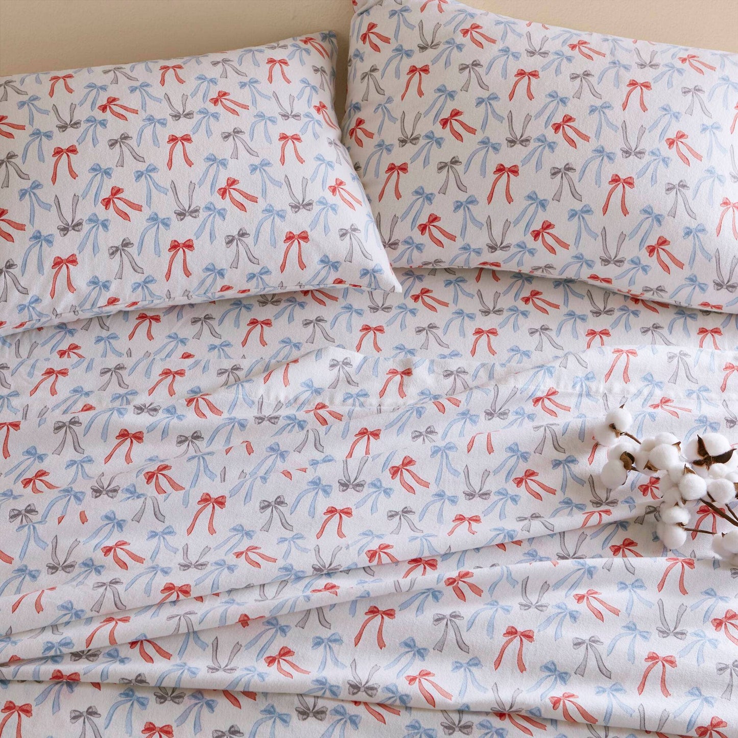 Happy Bows Insipred Cotton Flannel Kids Sheet Set