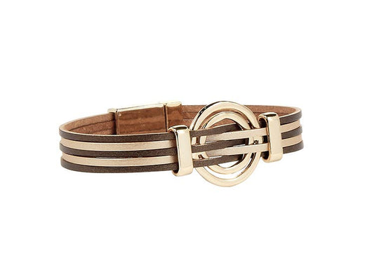 Multi-Strand Two Tone Leather Rings Bracelet, 2 Assorted