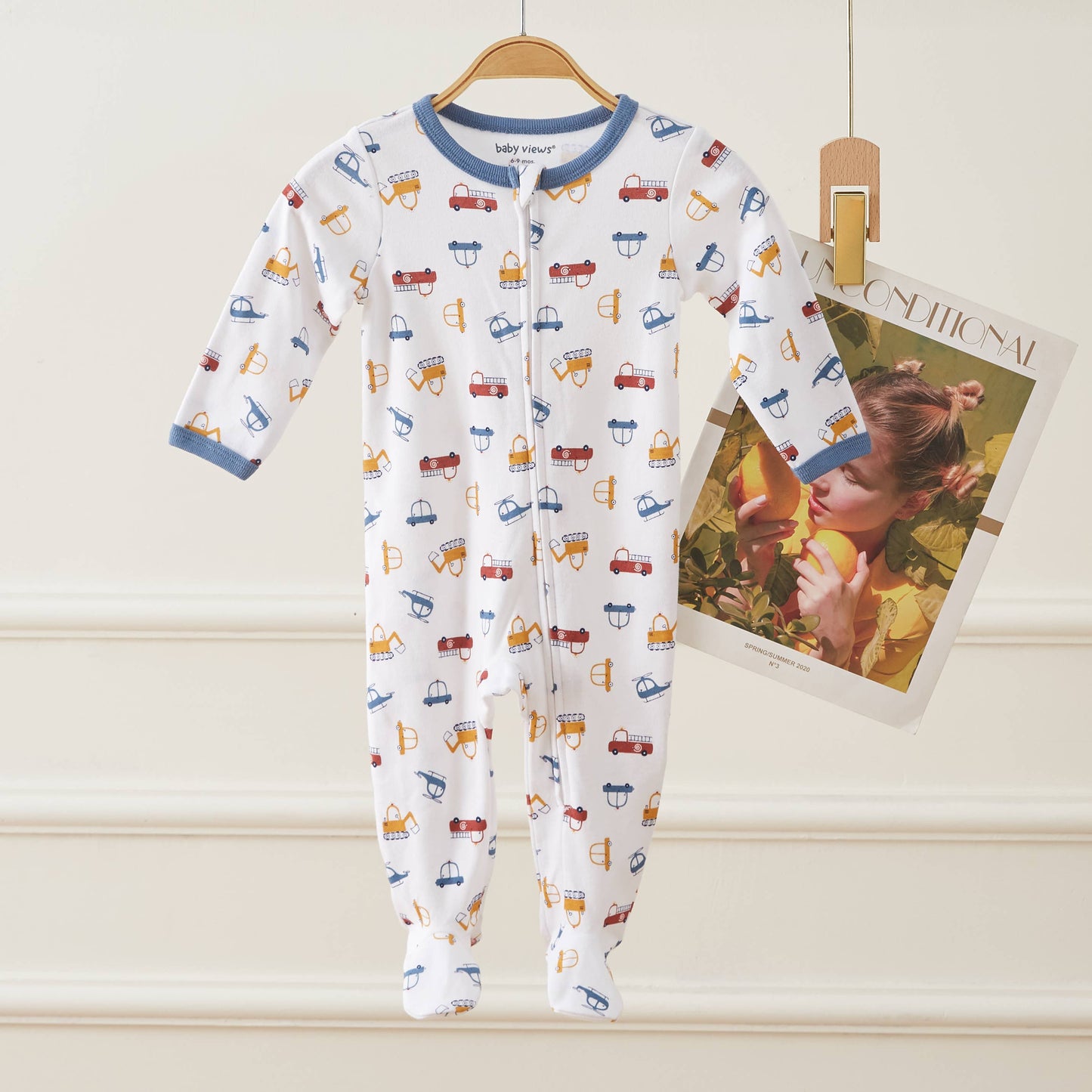 Vehicles Car Pattern Zipper Footie Pajamas Romper