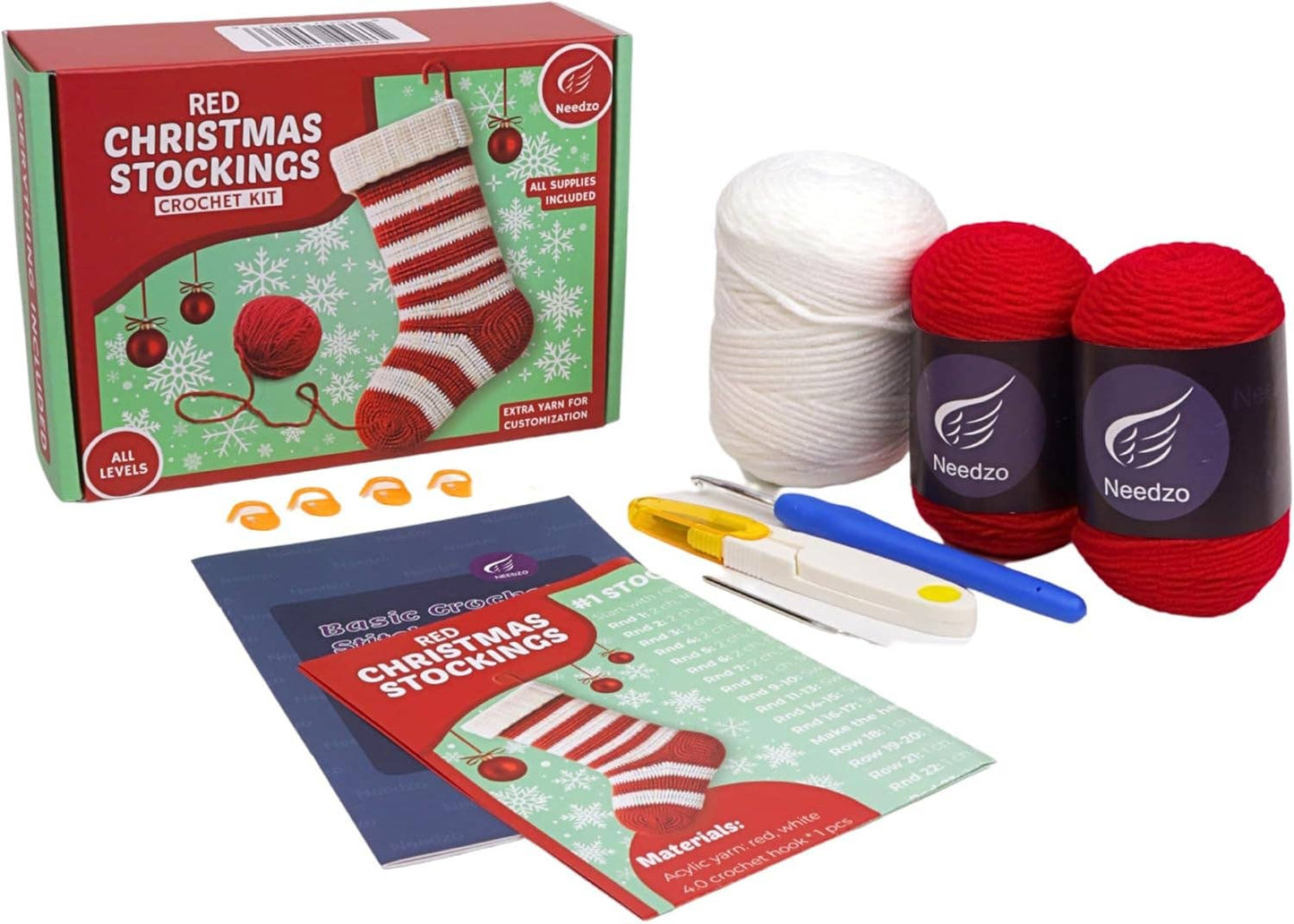 Red Christmas Stocking Crochet Kit, DIY Amigurumi Craft