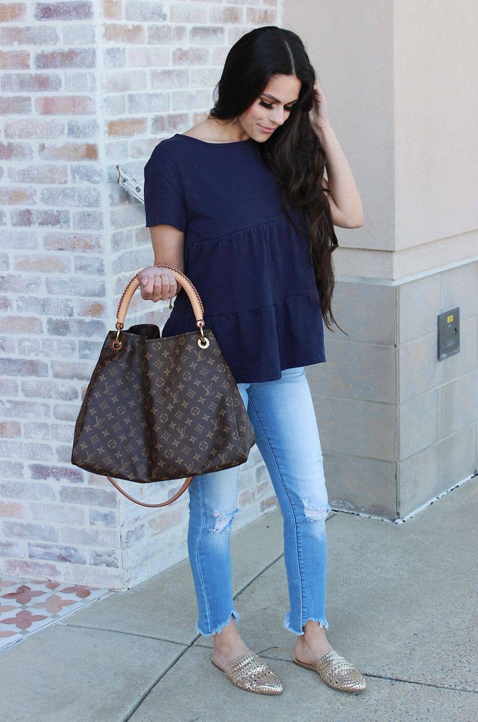 Cotton Nursing Top - Ruffle Navy