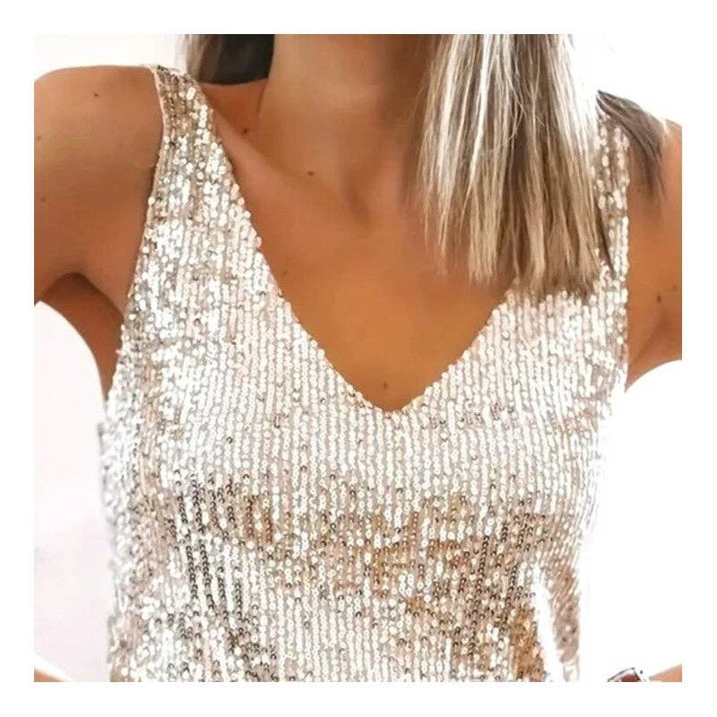 Sparkling V-Neck Loose Tank Top