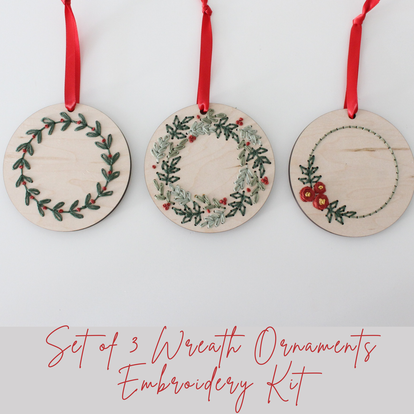 Set of 3 Christmas Wreath Ornament DIY Embroidery Kit