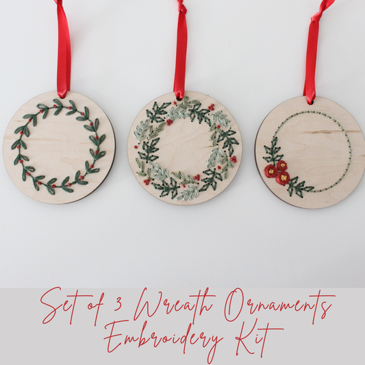 Set of 3 Christmas Wreath Ornament DIY Embroidery Kit